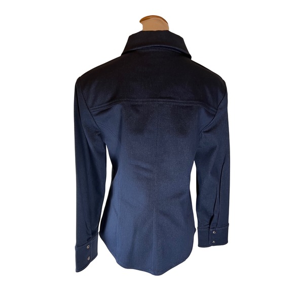 St John Sport Dark Wash Navy Sparkle Denim Button Up Shirt Top Women Small - Picture 2 of 9